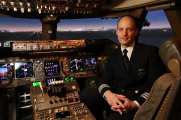 LONDON, UK:
Mark Vanhoenacker (Senior First Officer ) who has written a book based on his experiences as a pilot pictured in a British Airways 747 flight simulator at London Heathrow on 12 November 2014
(Picture by: Nick Morrish/British Airways)