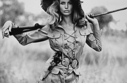 Franco Rubartelli; Veruschka in Yves Saint Laurent safari shirt; 1968