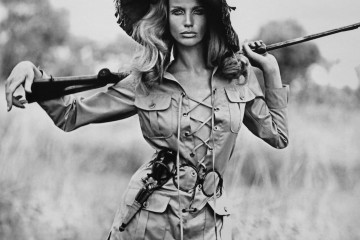 Franco Rubartelli; Veruschka in Yves Saint Laurent safari shirt; 1968