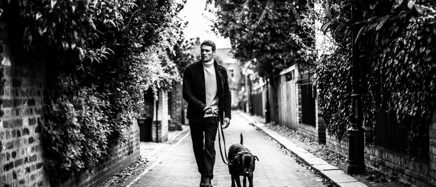 Jacket; Zegna,  Jumper; Percival, Trousers; Gieves & Hawkes