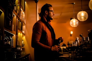 Jacket ; Albam, Sweater;Carrier Company, Glasses;  Glints